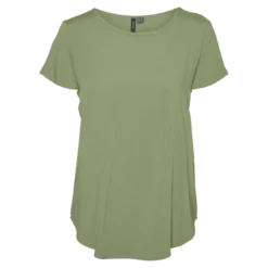 Vero ModaBlouse col rond manches courtes vert en viscose Pia