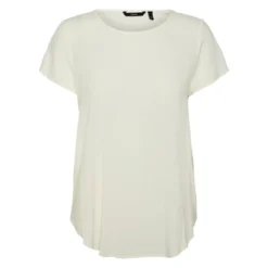 Vero ModaBlouse Regular Fit Col rond Manches courtes Longueur regular blanc en viscose