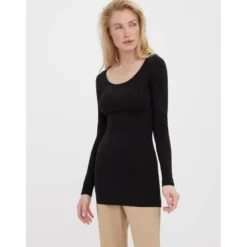 Vero ModaBlouse Regular Fit Col en U Manches longues Extra long noir