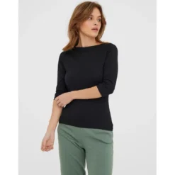 Vero ModaBlouse Regular Fit Col bateau Manches 3/4 Longueur regular noir