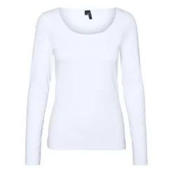 Vero ModaBlouse Slim Fit Col en U Manches longues blanc
