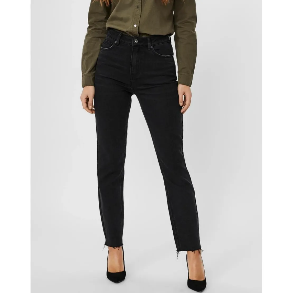 Vero ModaJean coupe droite Straight Fit Taille haute Longueur cheville noir Ria