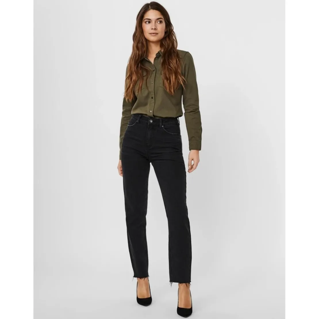 Vero ModaJean coupe droite Straight Fit Taille haute Longueur cheville noir Ria