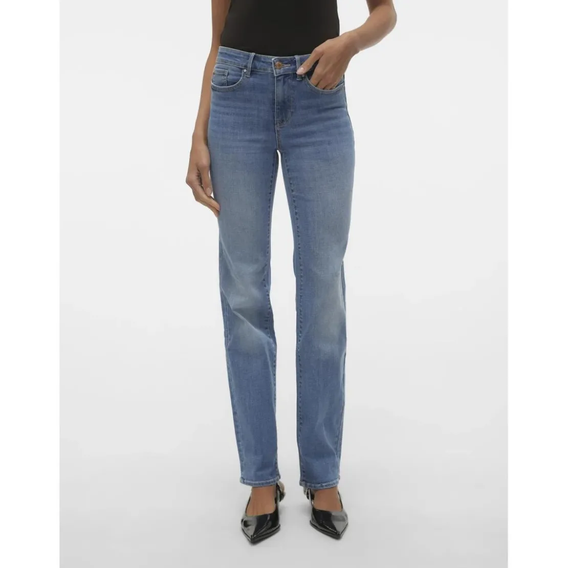 Vero ModaJean coupe droite taille moyenne bleu moyen en coton