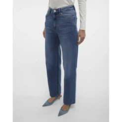 Vero ModaJean à coupe large fermeture à boutons et à glissière taille haute bleu en coton Maud