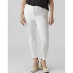 Vero ModaJean fermeture à bouton et fermeture éclair cachée taille haute blanc en coton Maya