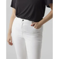 Vero ModaJean fermeture à bouton et fermeture éclair cachée taille haute blanc en coton Maya