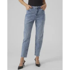 Vero ModaJean mom taille haute bleu clair en coton Joy