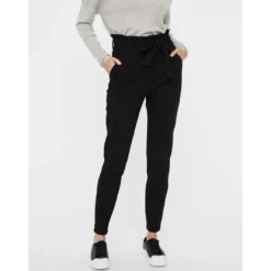 Vero ModaPantalon paperbag Loose Fit Taille haute Pleine longueur noir en viscose
