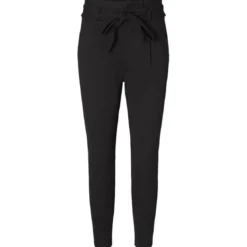 Vero ModaPantalon paperbag Loose Fit Taille haute Pleine longueur noir en viscose