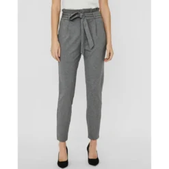 Vero ModaPantalon paperbag Loose Fit Taille haute Pleine longueur gris en viscose