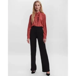 Vero ModaPantalon Straight Fit Taille moyenne Pleine longueur noir Alia