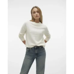 Vero ModaPull col rond manches longues blanc Louise