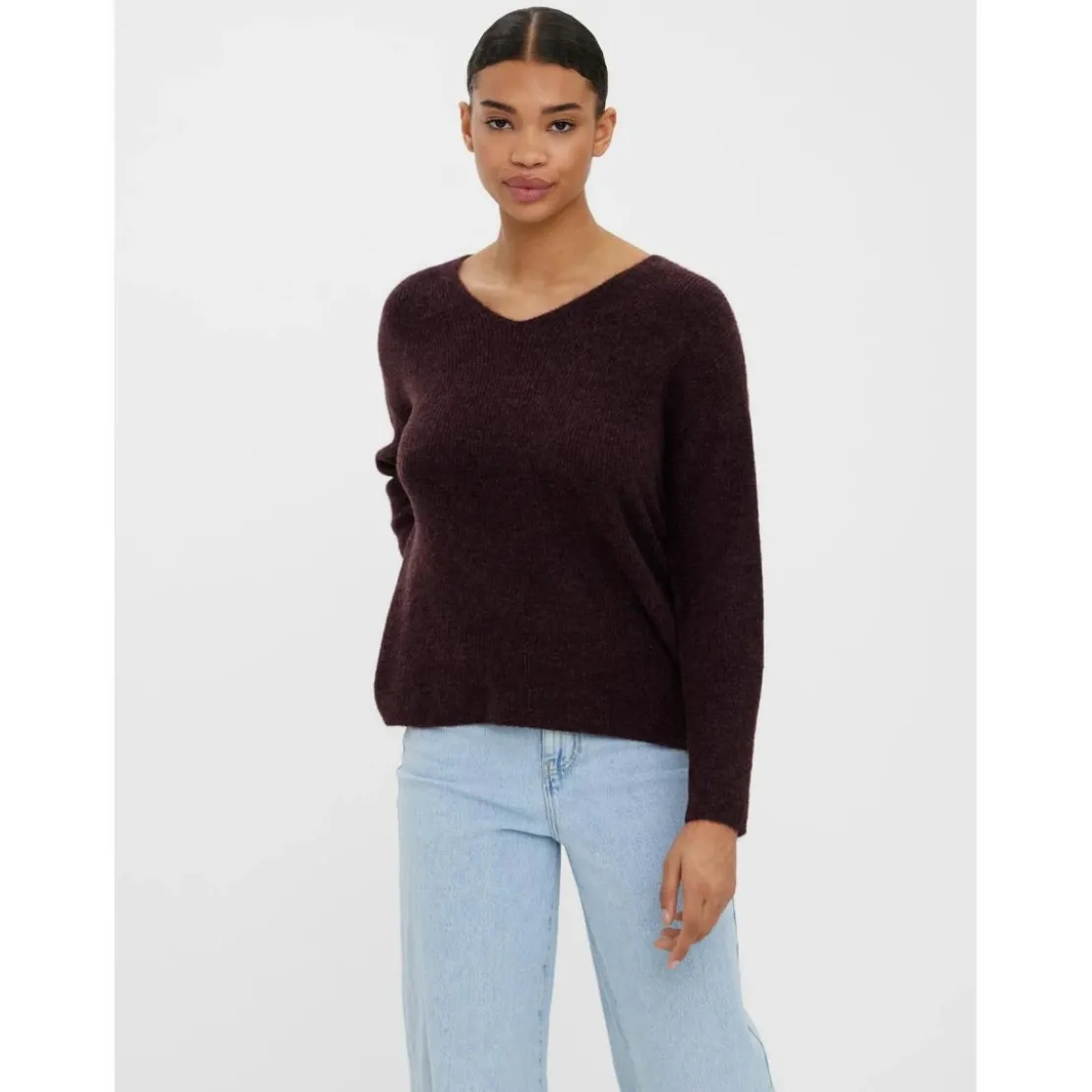 Vero ModaPull en maille Col en V Manches longues rouge