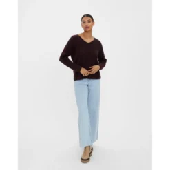 Vero ModaPull en maille Col en V Manches longues rouge
