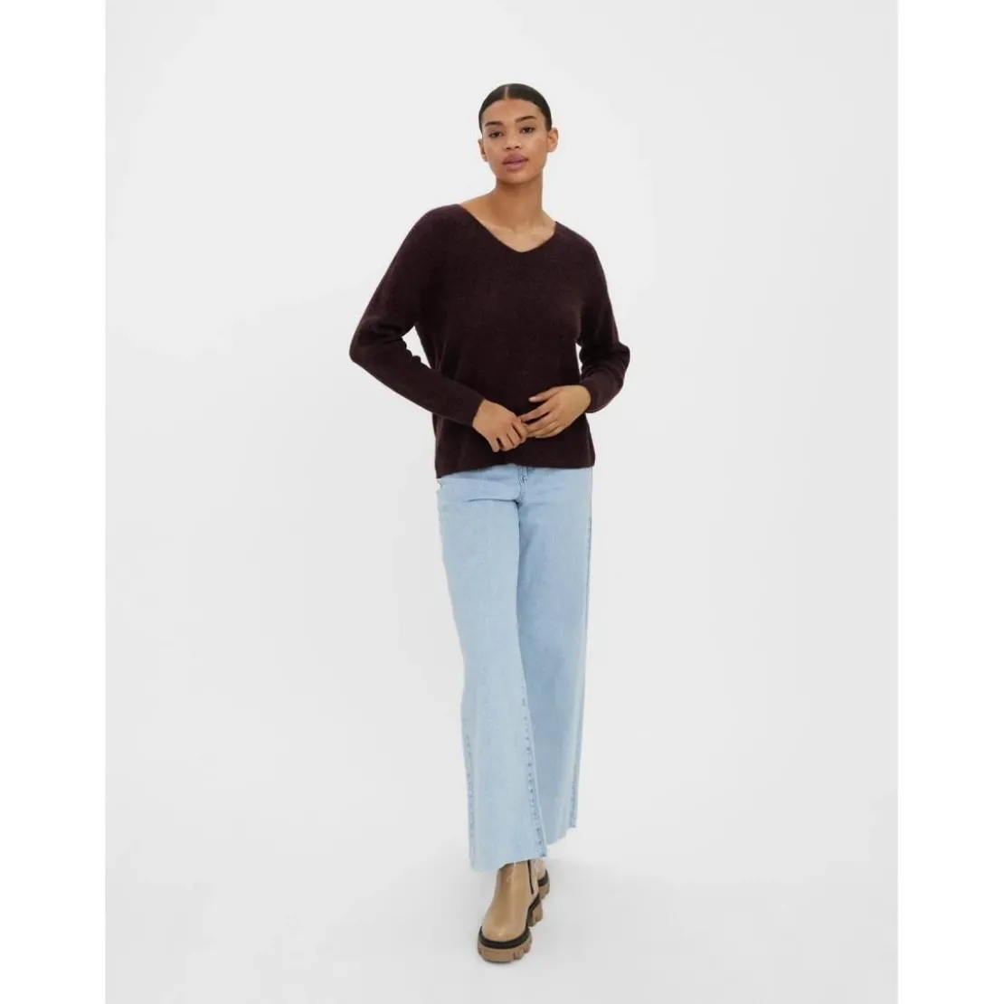Vero ModaPull en maille Col en V Manches longues rouge