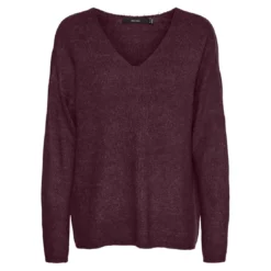 Vero ModaPull en maille Col en V Manches longues rouge