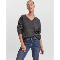 Vero ModaPull en maille Col en V Manches longues gris Sofia