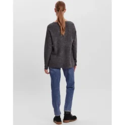 Vero ModaPull en maille Col en V Manches longues gris Sofia