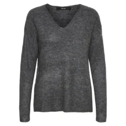 Vero ModaPull en maille Col en V Manches longues gris Sofia