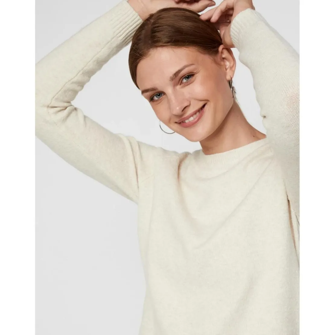 Vero ModaPull en maille Col rond Manches longues beige Ruth