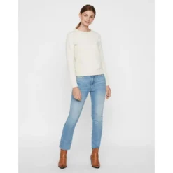 Vero ModaPull en maille Col rond Manches longues beige Ruth