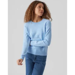 Vero ModaPull en maille Col rond Manches longues bleu Liz