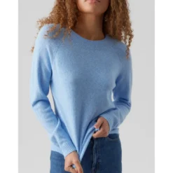 Vero ModaPull en maille Col rond Manches longues bleu Liz