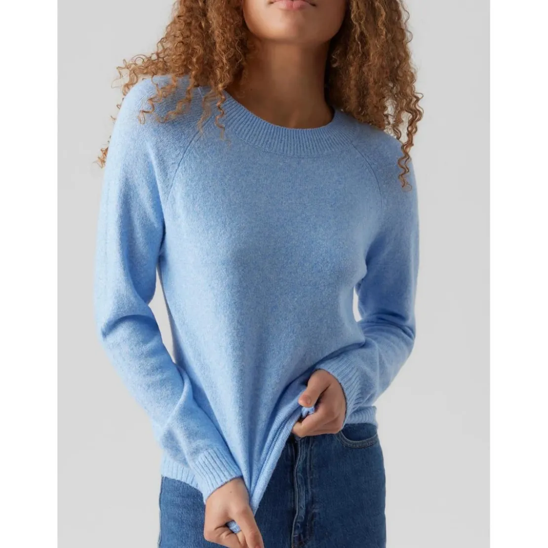 Vero ModaPull en maille Col rond Manches longues bleu Liz