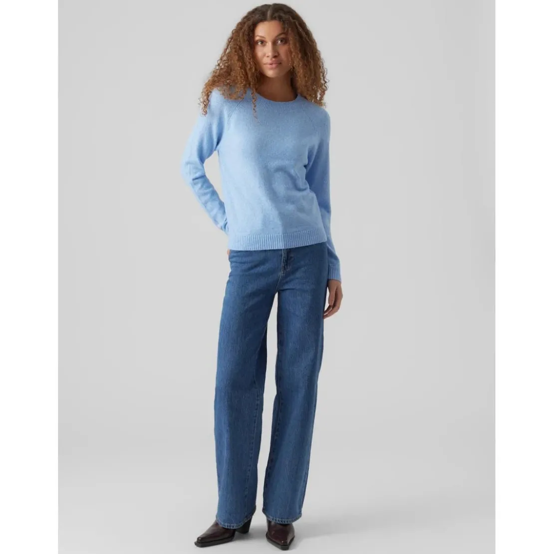 Vero ModaPull en maille Col rond Manches longues bleu Liz