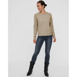 Vero ModaPull en maille Col rond Manches longues marron Sue