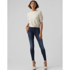 Vero ModaPull en maille Col rond Manches 2/4 beige gris