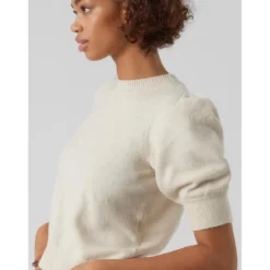 Vero ModaPull en maille Col rond Manches 2/4 beige gris