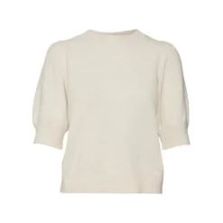 Vero ModaPull en maille Col rond Manches 2/4 beige gris
