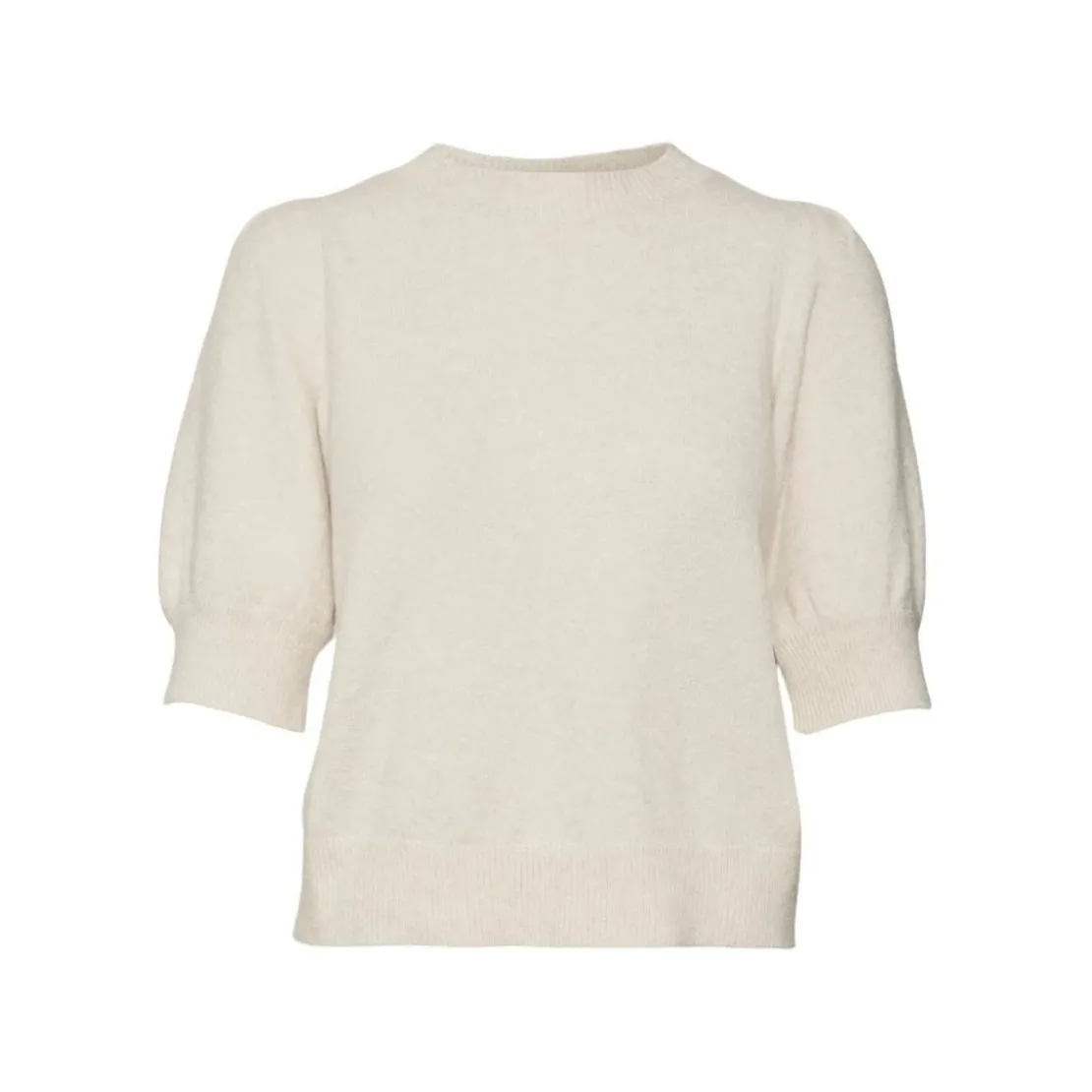 Vero ModaPull en maille Col rond Manches 2/4 beige gris