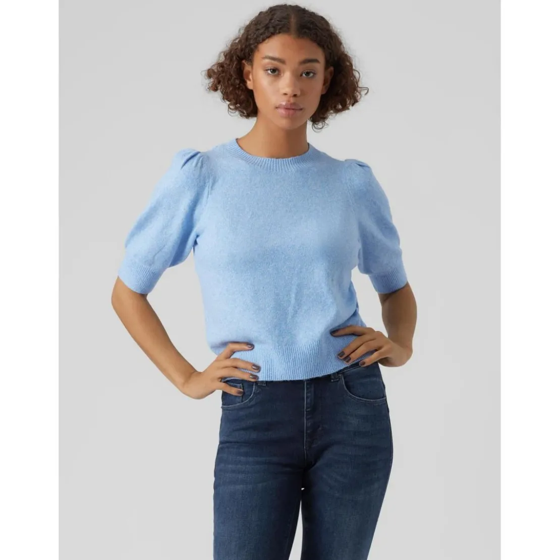 Vero ModaPull en maille Col rond Manches 2/4 bleu