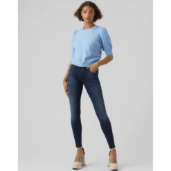 Vero ModaPull en maille Col rond Manches 2/4 bleu