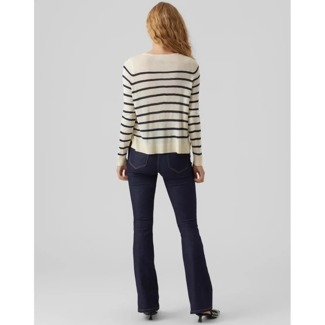 Vero ModaPull en maille Rayures Col rond Manches longues beige Lane