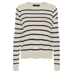 Vero ModaPull en maille Rayures Col rond Manches longues beige Lane