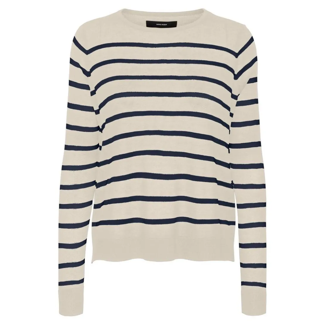 Vero ModaPull en maille Rayures Col rond Manches longues beige Lane