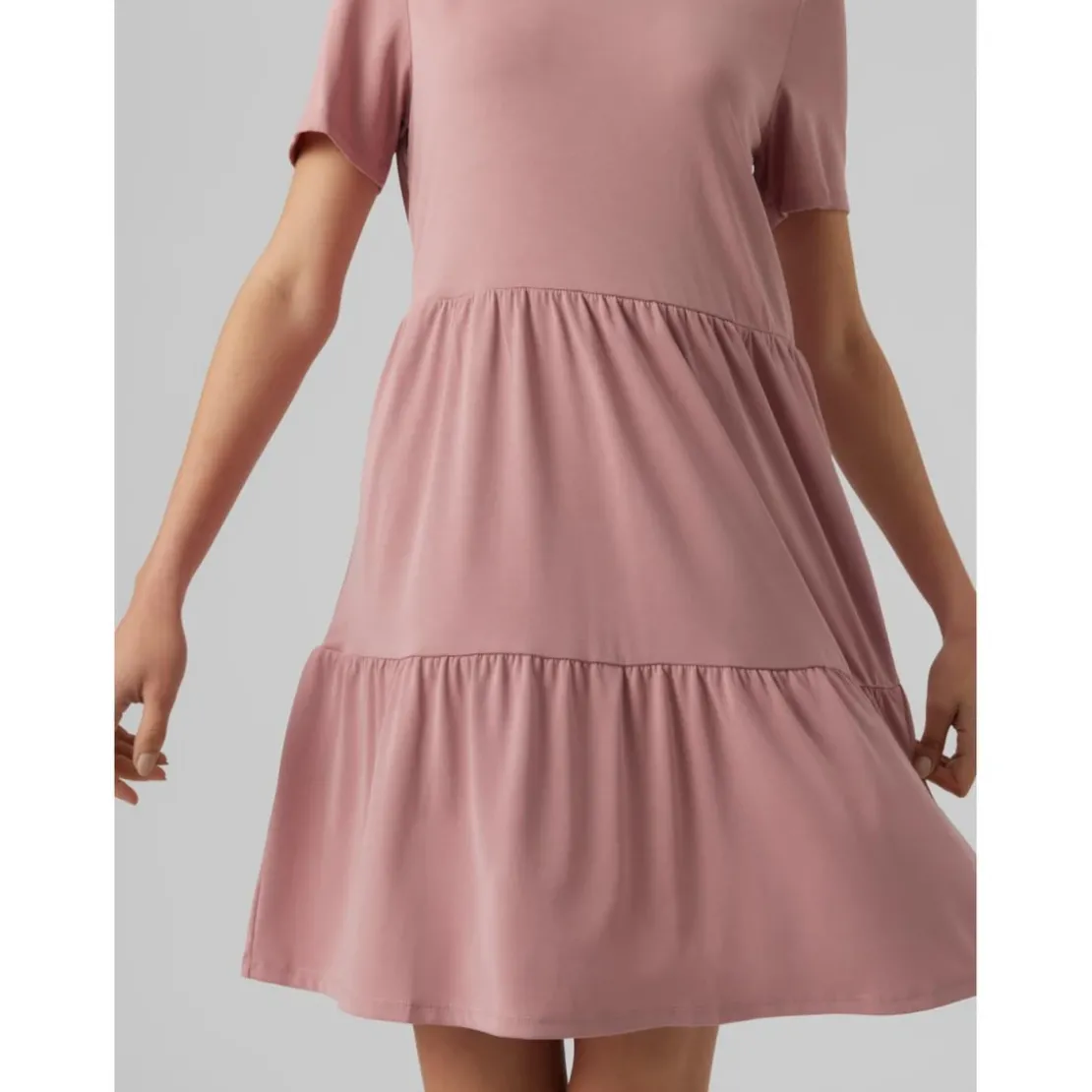 Vero ModaRobe courte Relaxed Fit Col rond Manches 3/4 Au-dessus du genou rose violet en coton modal