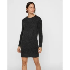 Vero ModaRobe en maille Relaxed Fit Col rond Manches longues Au-dessus du genou noir