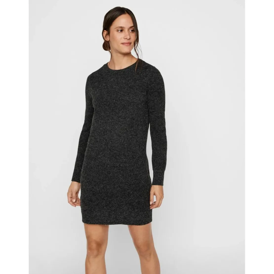 Vero ModaRobe en maille Relaxed Fit Col rond Manches longues Au-dessus du genou noir