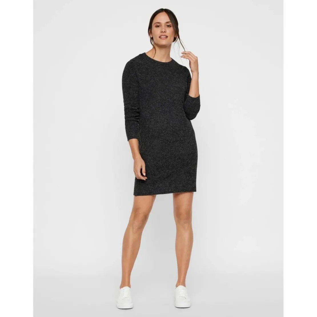Vero ModaRobe en maille Relaxed Fit Col rond Manches longues Au-dessus du genou noir