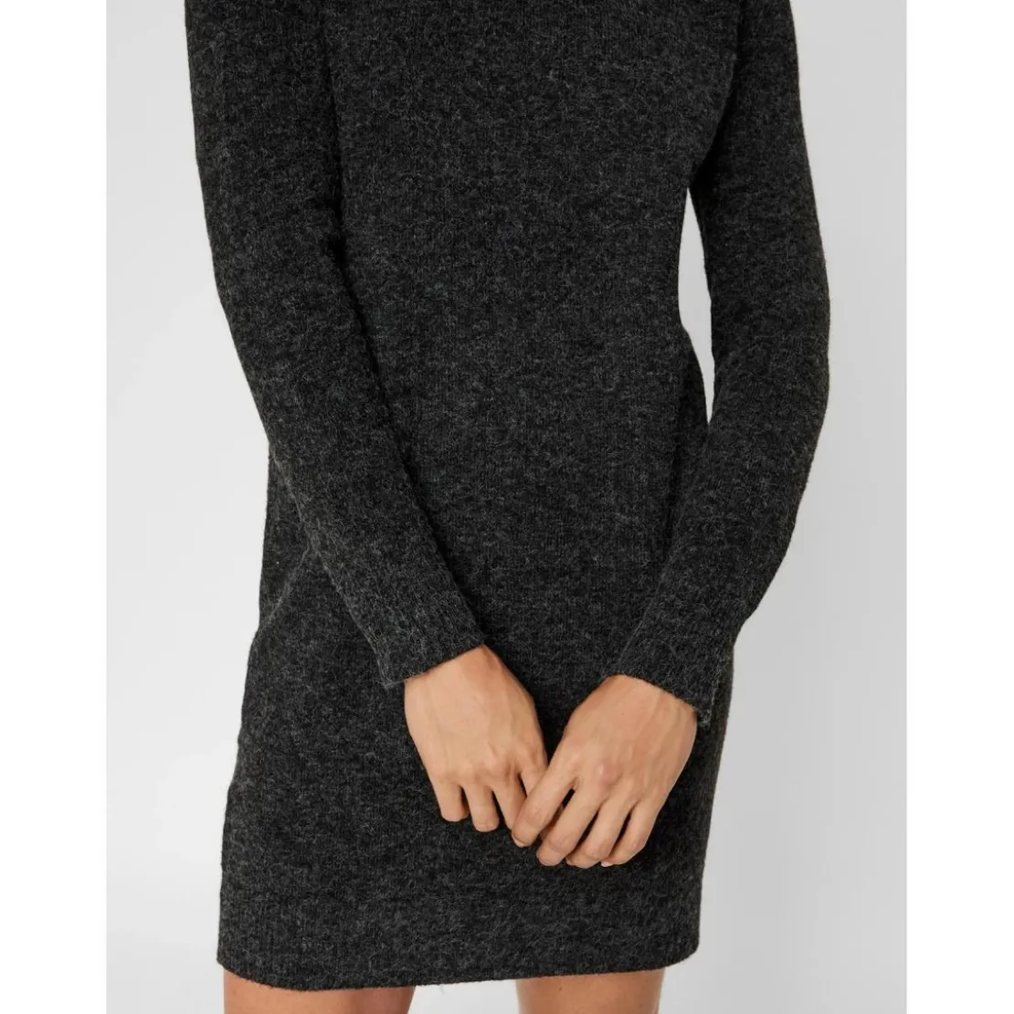 Vero ModaRobe en maille Relaxed Fit Col rond Manches longues Au-dessus du genou noir