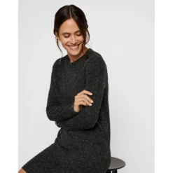 Vero ModaRobe en maille Relaxed Fit Col rond Manches longues Au-dessus du genou noir