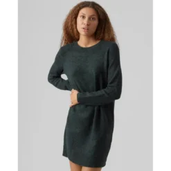Vero ModaRobe en maille Relaxed Fit Col rond Manches longues Au-dessus du genou vert
