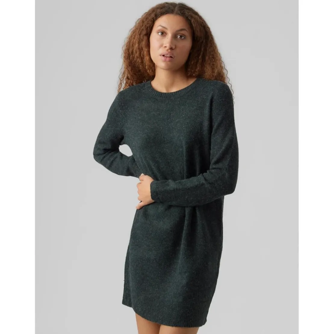 Vero ModaRobe en maille Relaxed Fit Col rond Manches longues Au-dessus du genou vert