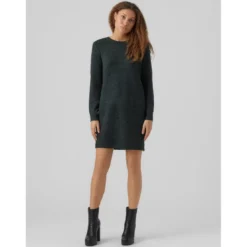 Vero ModaRobe en maille Relaxed Fit Col rond Manches longues Au-dessus du genou vert