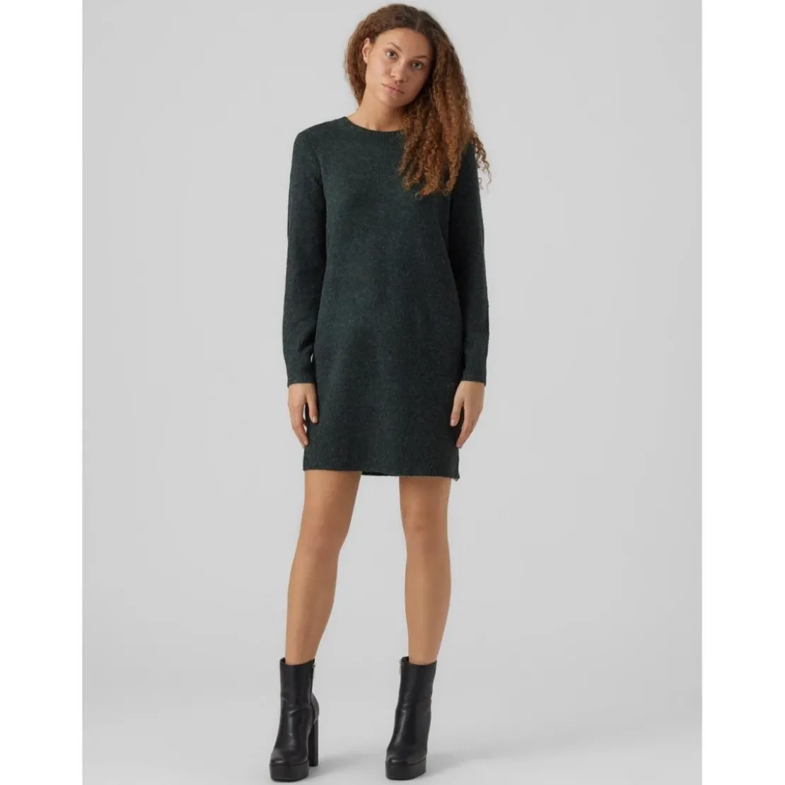 Vero ModaRobe en maille Relaxed Fit Col rond Manches longues Au-dessus du genou vert